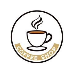 Coffee shop logo design template vector illustration with cup and steam for cafe branding identity