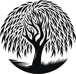 Willow tree silhouette icon vector illustration on white background