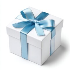 Fototapeta premium Gift box with blue ribbon isolated on white background