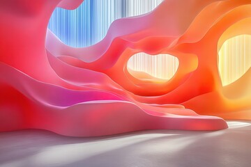 Obraz premium Abstract layered shapes with pink orange and yellow hues creating a tunnel effect.