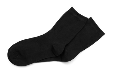 Pair of black socks isolated on white, top view