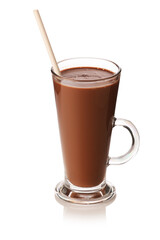 Tasty chocolate milk in glass mug isolated on white