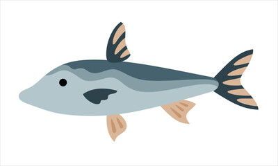 Boho fish clipart, cartoon sea character. Ocean animal hand drawn vector illustration in flat style