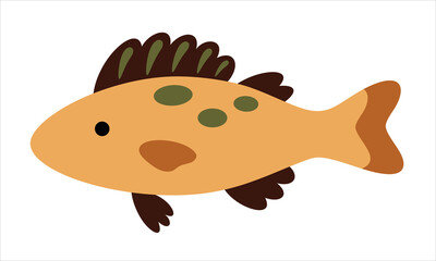 Boho fish clipart, cartoon sea character. Ocean animal hand drawn vector illustration in flat style