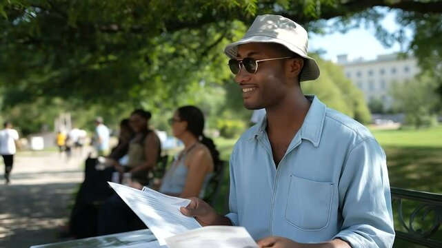1_Community Worker Distributing Health Insurance Pamphlets in Park