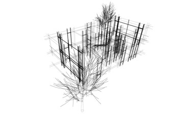 architectural drawing of a house  vector 3d illustration