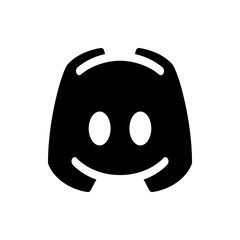 Black discord logo featuring a smiling face with two circular eyes and antenna like structures on the top side