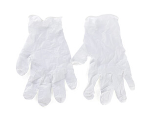 Medical gloves isolated on white, top view