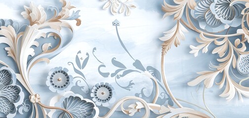 Custom Designed Wedding Invitation illustration Art with Intricate 3D Monogram Delicate White Floral Patterns and Soft Textured Background in Ivory Perfect for Elegant and Luxurious Celebrations