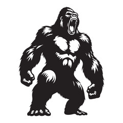 Roaring gorilla silhouette vector with clean outer stroke and stylized build – roaring gorilla silhouette – roaring gorilla vector – roaring gorilla illustration – silhouette of roaring gorilla