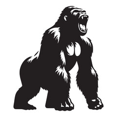 Striking roaring gorilla vector silhouette with iconic shape for branding – roaring gorilla silhouette – roaring gorilla vector – roaring gorilla illustration – silhouette of roaring gorilla