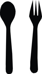Minimalist Spoon and Fork Silhouette - Classic Dining Utensils in High Contrast
