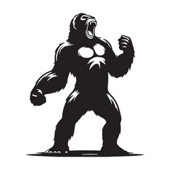 Roaring gorilla vector with solid silhouette styling for sharp digital output – roaring gorilla silhouette – roaring gorilla vector – roaring gorilla illustration – silhouette of roaring gorilla 