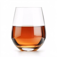 Glass of rich amber bourbon whiskey isolated on clean white background