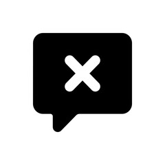Obraz premium Black speech bubble with rounded corners containing a white x shape indicating deletion or closing action