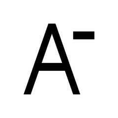 A bold black letter a with a minus sign symbol positioned to the right on a white background plain design