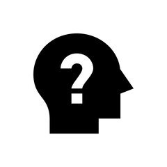 Silhouette of a head with a question mark inside representing confusion and thought process on a black background
