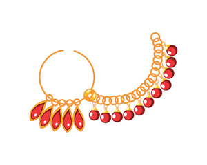Obraz premium Indian Jewelry Gold Bridal Nath Nose Ring Traditional Red Gem Design Vector