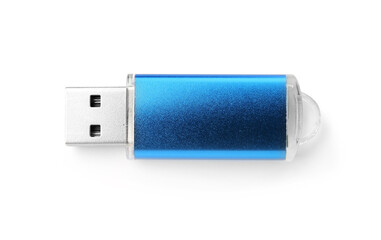 One modern flash drive isolated on white, top view