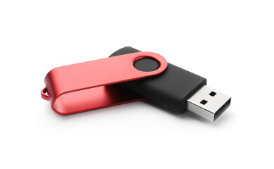 One modern flash drive isolated on white