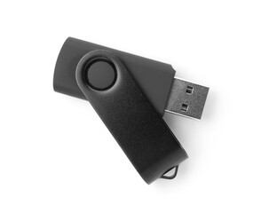 One modern flash drive isolated on white, top view