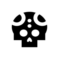 Stylized black skull with white circles and dots on top against a white background illustration design