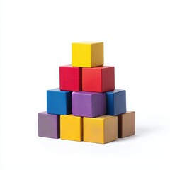 Colorful wooden blocks stacked pyramid isolated on white background