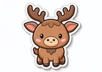 Fototapeta premium Adorable Chibi Moose Die-Cut Sticker: Cute Dreamy Flat Illustration