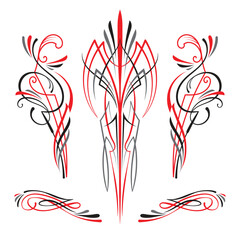 Pinstriping art Red and Black old school motorcycle and car illustration