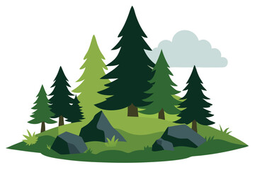 Obraz premium alpine-pine-forest-with-mossy-rocks-and-soft-fores.eps