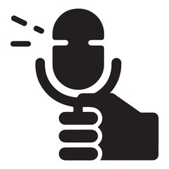 Hand Holding Microphone Vector Icon - Communication Open Mic