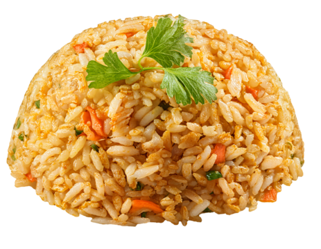 thai fried rice dome shape with herbs and vegetables on isolated background

