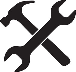 Hammer and wrench icon silhouette vector