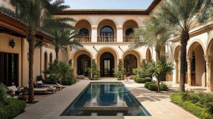Naklejka premium Luxury Mediterranean Courtyard Oasis with Pool