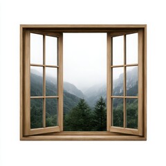 Fototapeta premium Window view of mountain landscape isolated on white background
