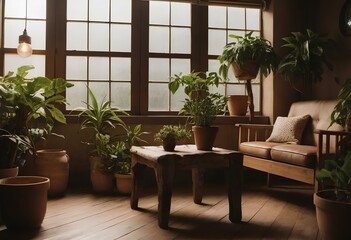 Fototapeta premium Scandi makeover infusing update and flair in an indoor zone with plants