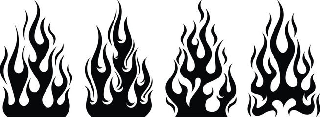 Silhouette Fire flames. Old school tattoo neo-tribal style or silhouette flame for cars. set vector icons. Fire sign. Fire flame icon isolated on white background. Vector illustration © THETO STUDIO
