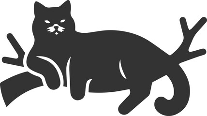 Cat with tree branch vector silhouette