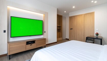 green screen of television in bedroom with clean background. Custom AI Model