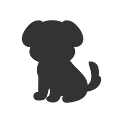 Vector silhouette of cute puppy in black. Minimal hand drawn dog illustration isolated on white. Simple pet outline design. Black silhouette puppy vector illustration