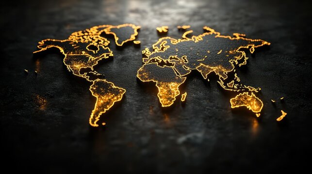Global map glowing outline on dark surface