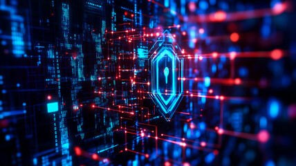 Fototapeta premium Digital Fortress Abstract Data Vault, Layers of Security, Firewalls as Visual Structures, Surreal Cyber World.