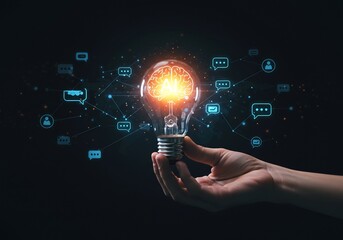 Hand Holding Glowing Lightbulb with Network Connections