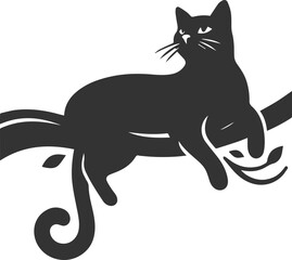Cat with tree branch vector silhouette