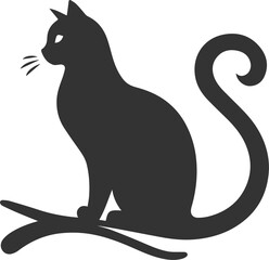 Cat with tree branch vector silhouette
