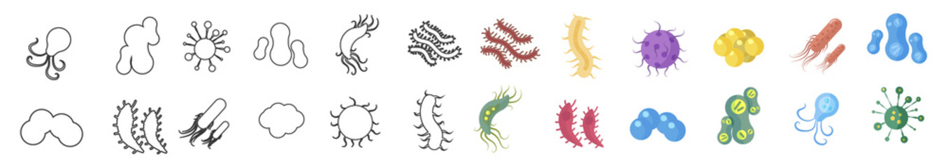 png cartoon colourful virus group of germs and bacillus in background with human biology design for microbiology collection isolated vector illustration of streptococcus measles and microbe

