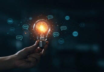 Hand Holding Glowing Lightbulb with Network Connections