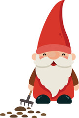 Cute Smiling Gnome Working in Garden