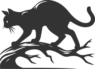 Cat with tree branch vector silhouette