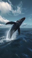 Fototapeta premium Majestic whale breaching the surface of ocean.